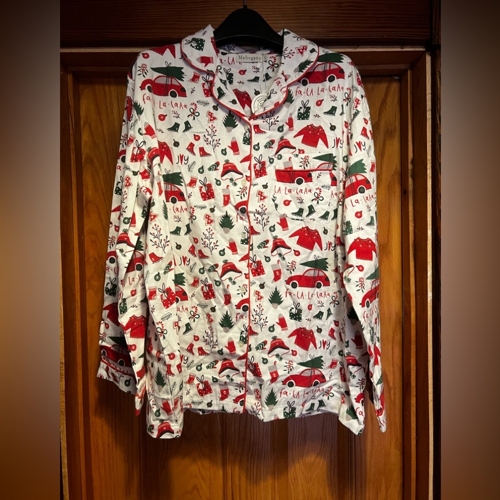 Mahogany Women's Joy Classic Flannel Pajama Top Long Sleeve New Large Christmas